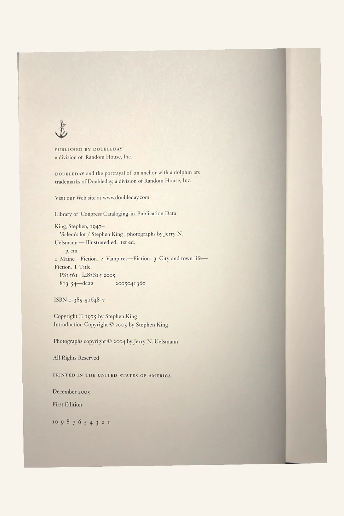 ’Salem’s Lot: Illustrated Edition Copyright Page