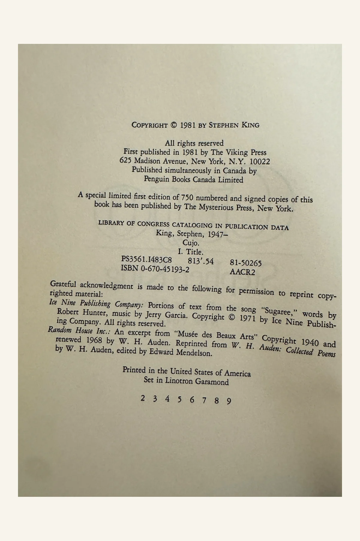 Cujo Copyright Page