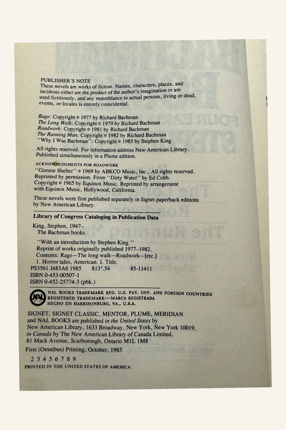 The Bachman Books Copyright Page