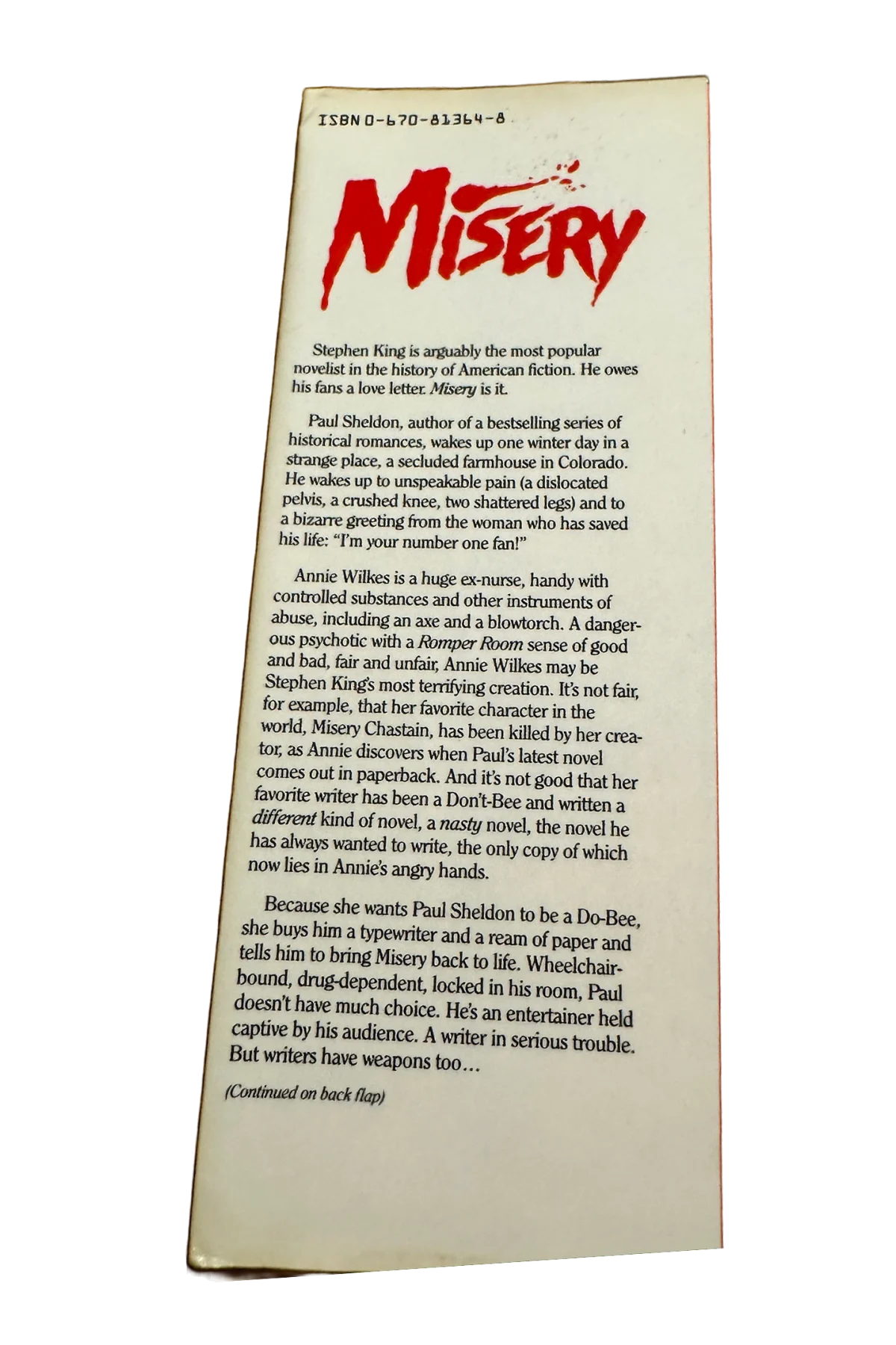 Misery Front Dust-Jacket Flap