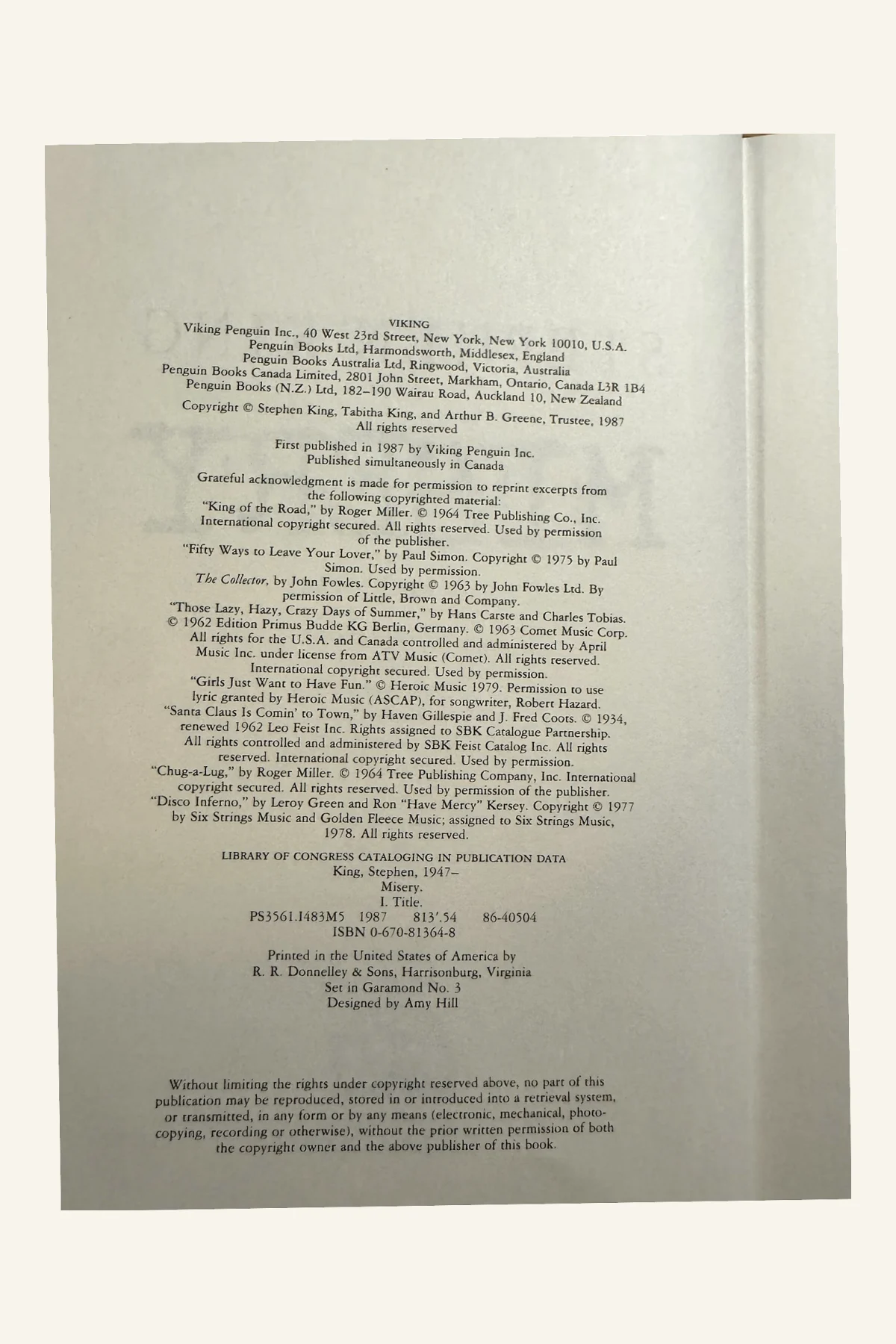Misery Copyright Page