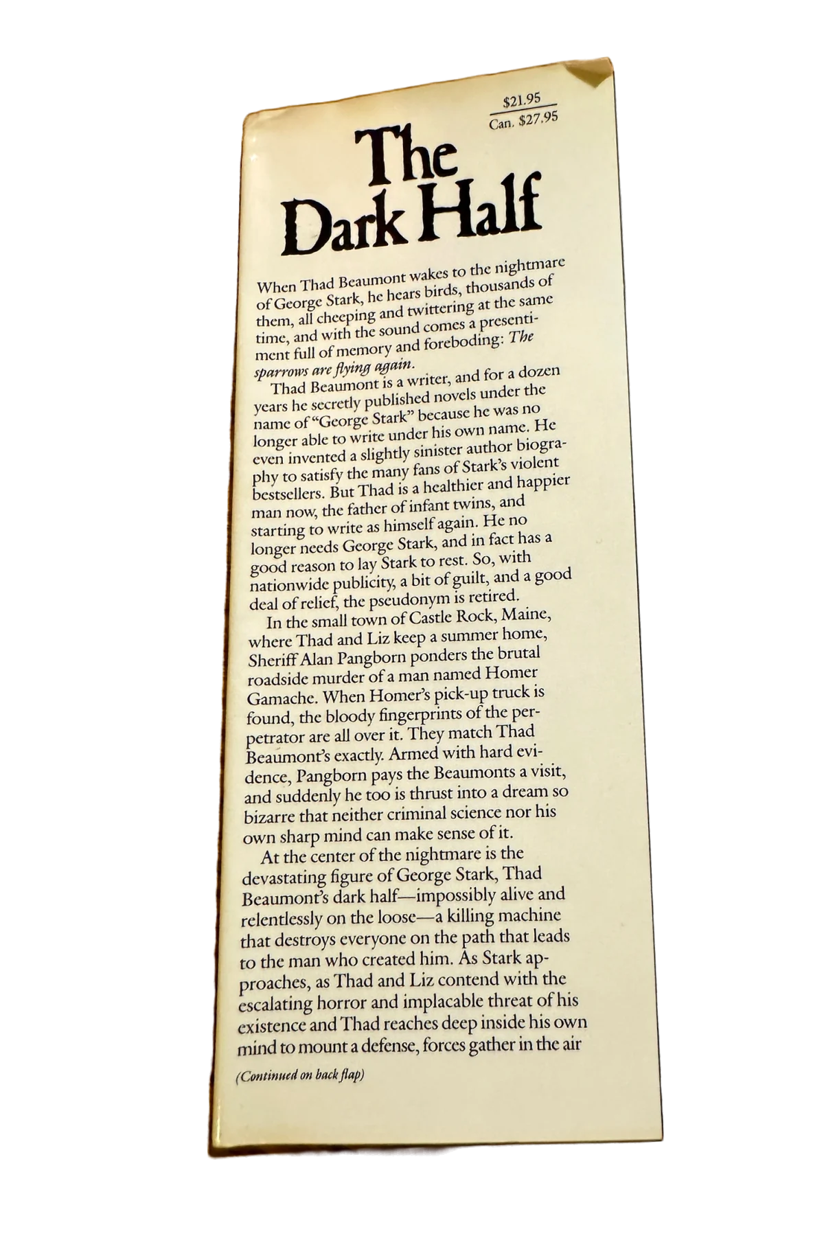 The Dark Half Front Dust-Jacket Flap