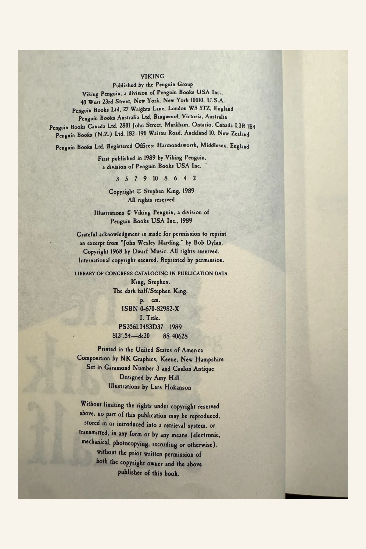 The Dark Half Copyright Page