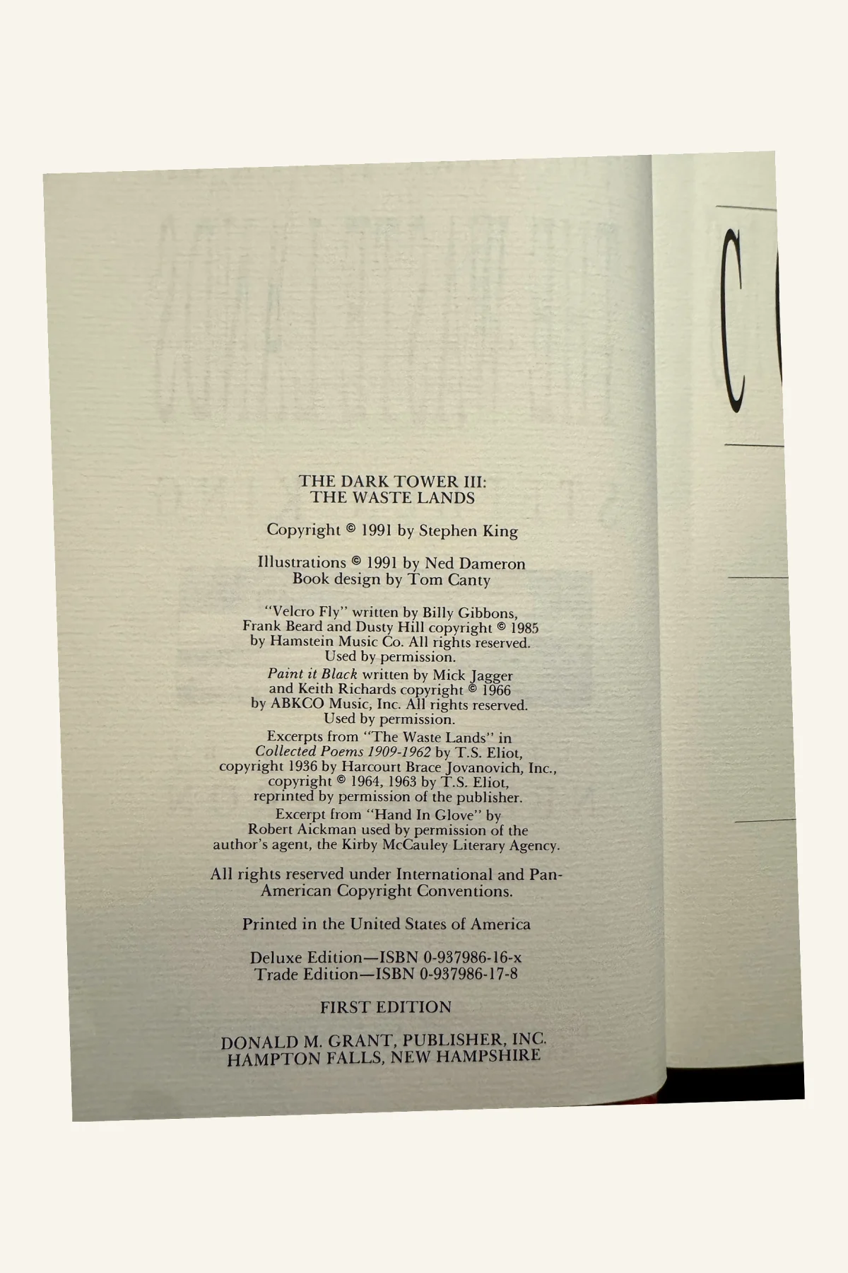 Dark Tower III:The Waste Lands Copyright Page