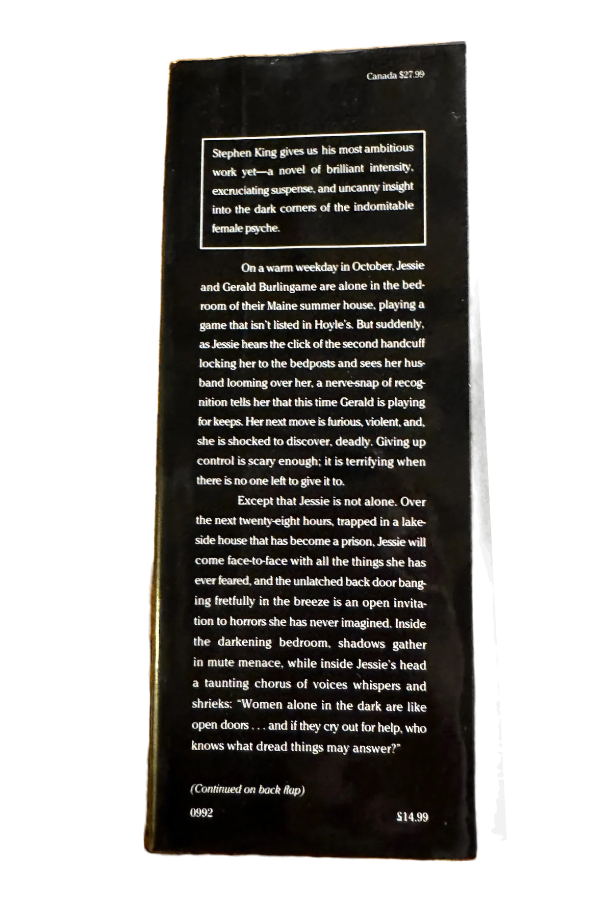 Gerald's Game Front Dust-Jacket Flap