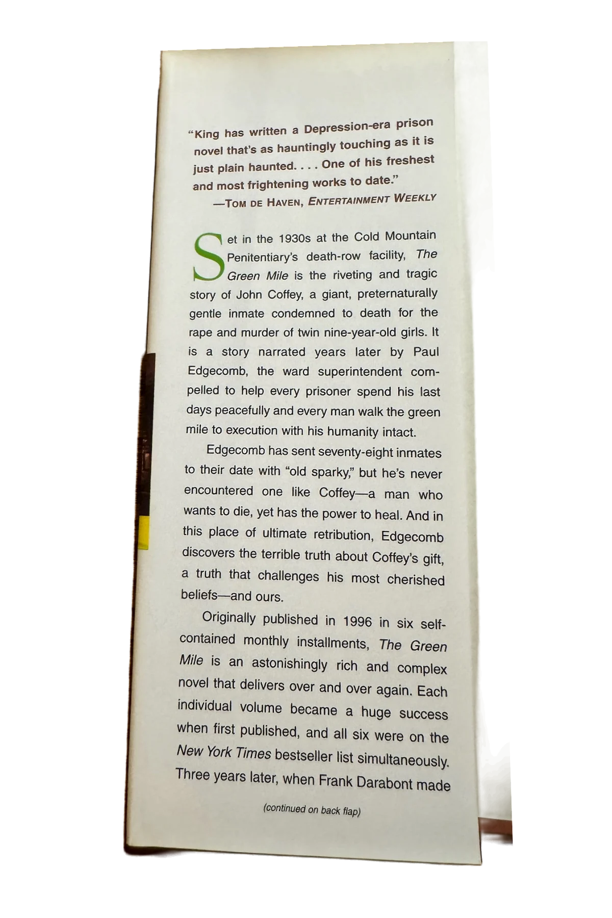 The Green Mile Front Dust-Jacket Flap