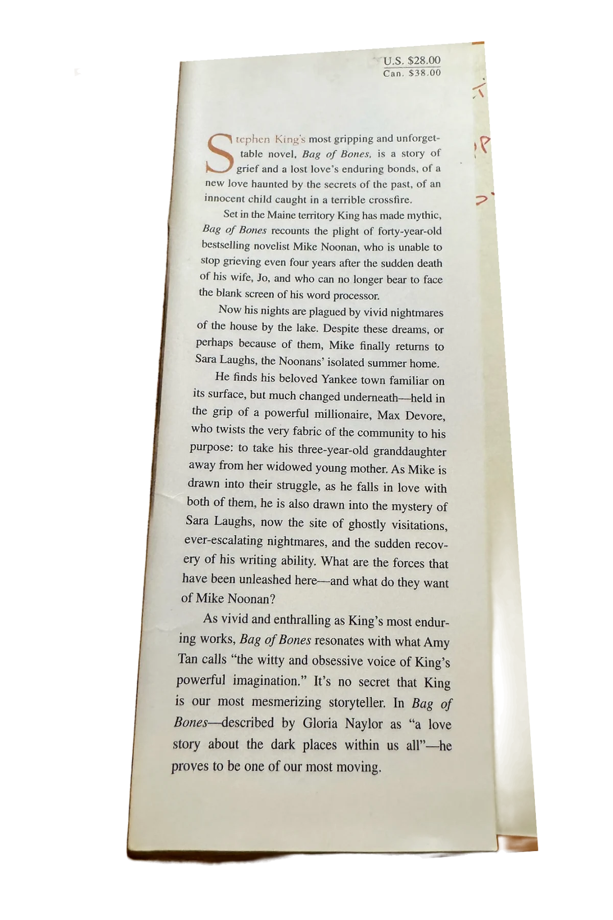 Bag of Bones Front Dust-Jacket Flap