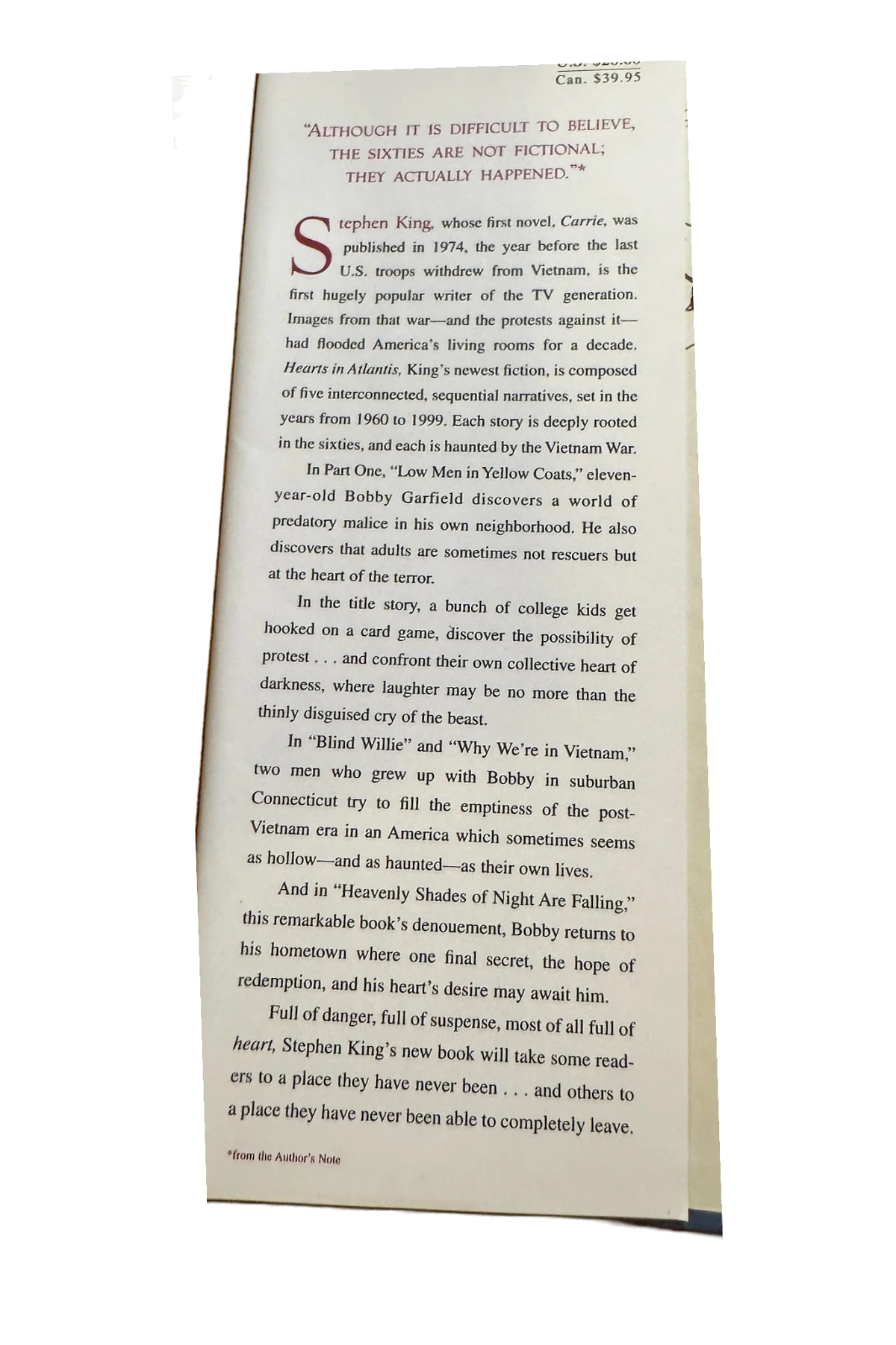 Hearts in Atlantis Front Dust-Jacket Flap