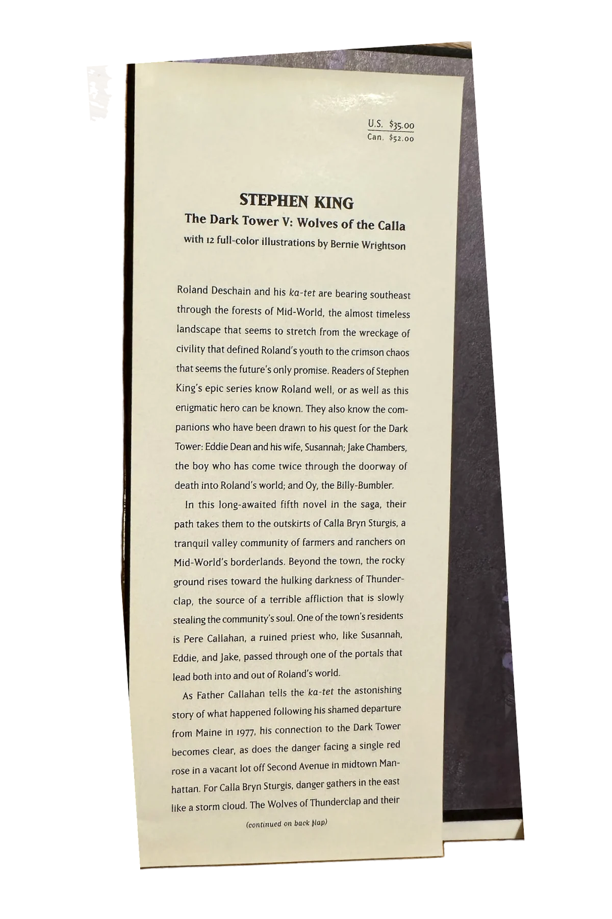 Dark Tower V:Wolves of the Calla Front Dust-Jacket Flap