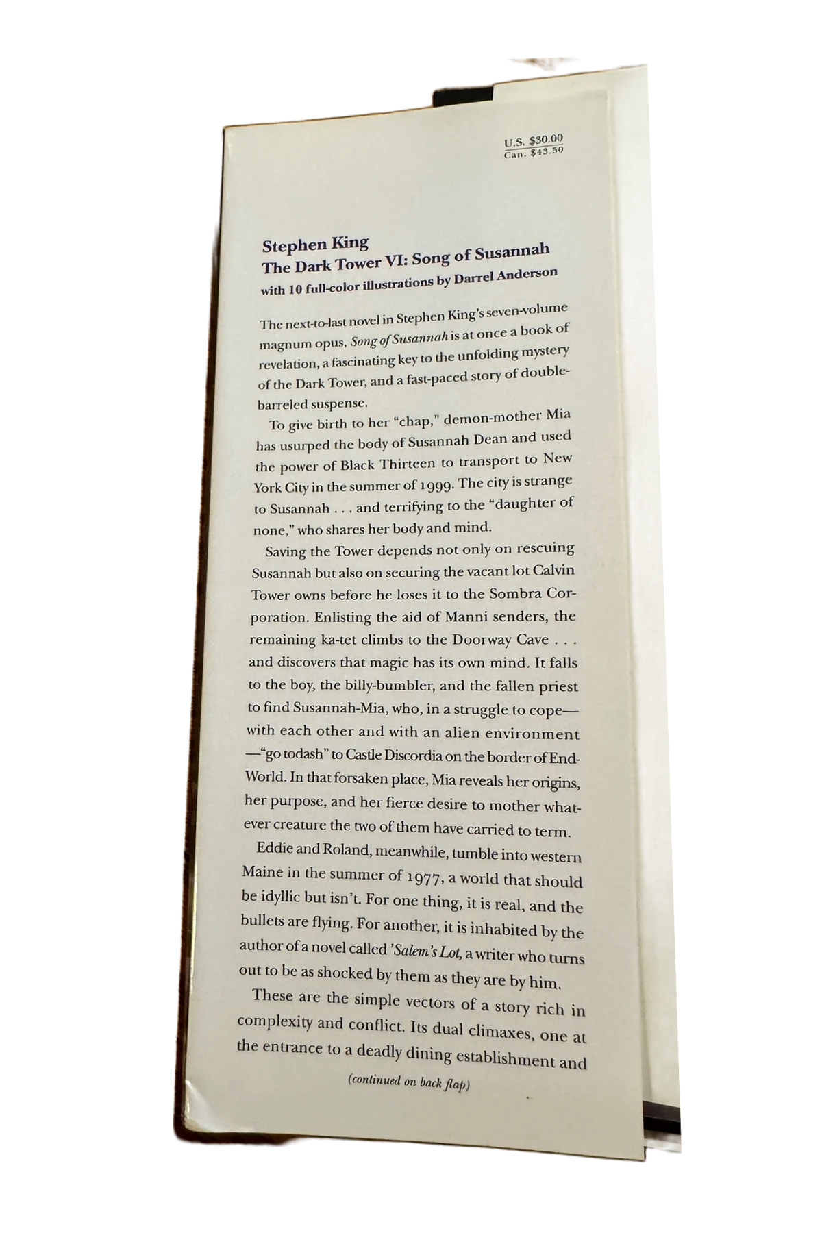 Dark Tower VI:Song of Susannah Front Dust-Jacket Flap