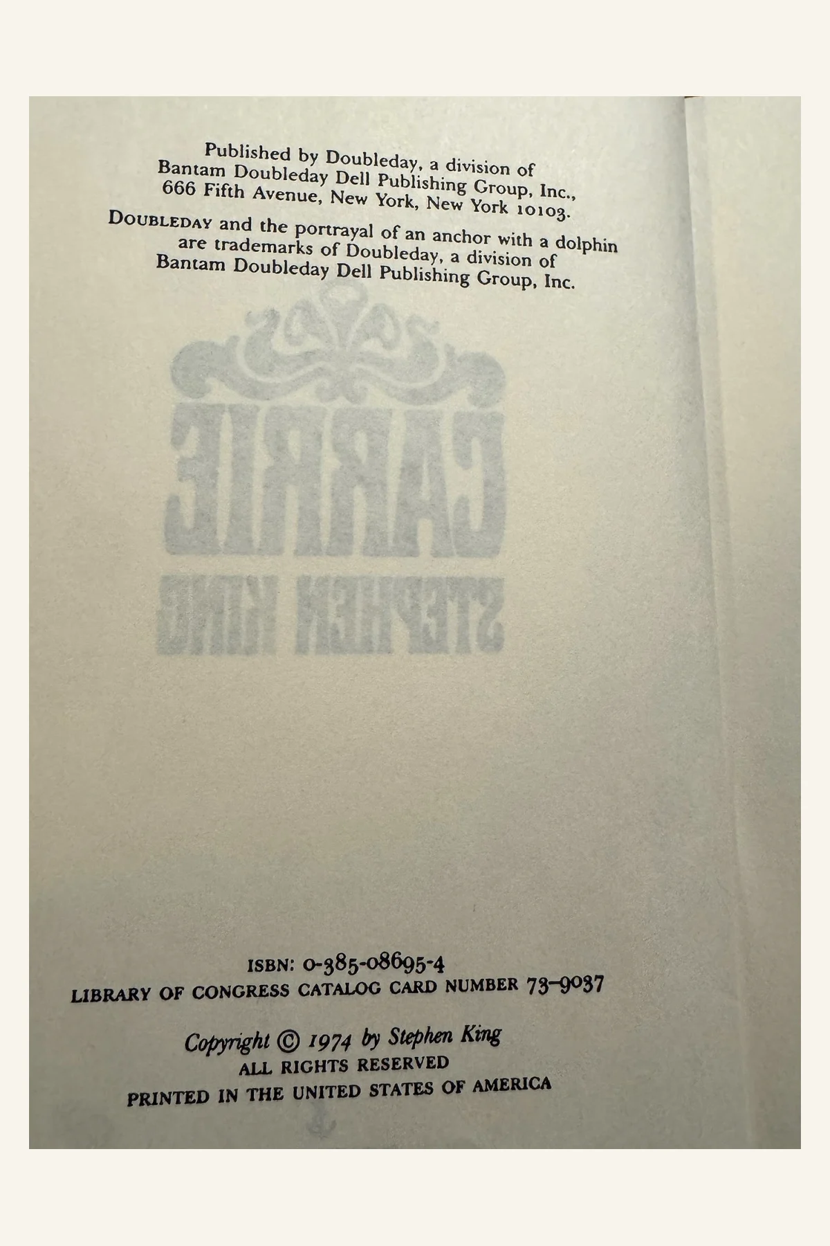 Carrie Copyright Page