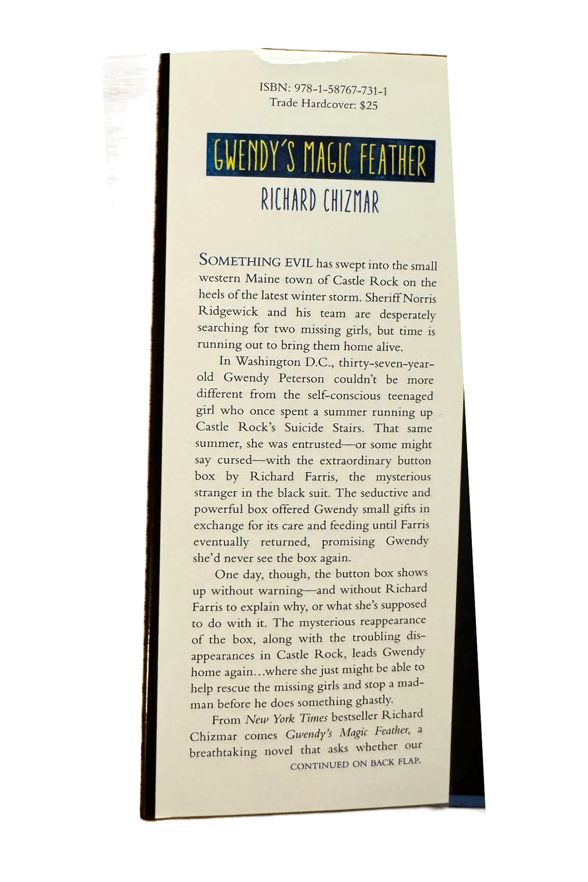 Gwendy's Magic Feather Front Dust-Jacket Flap