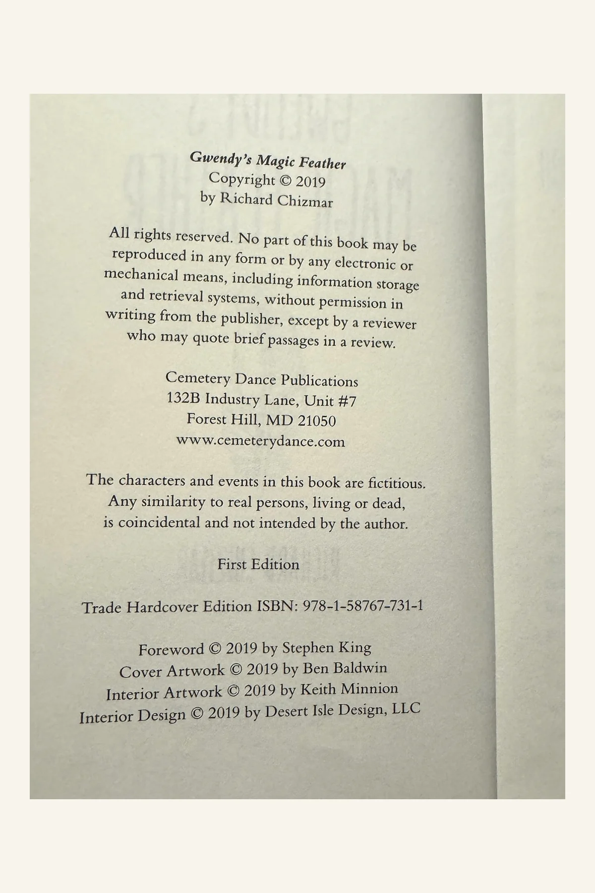 Gwendy's Magic Feather Copyright Page