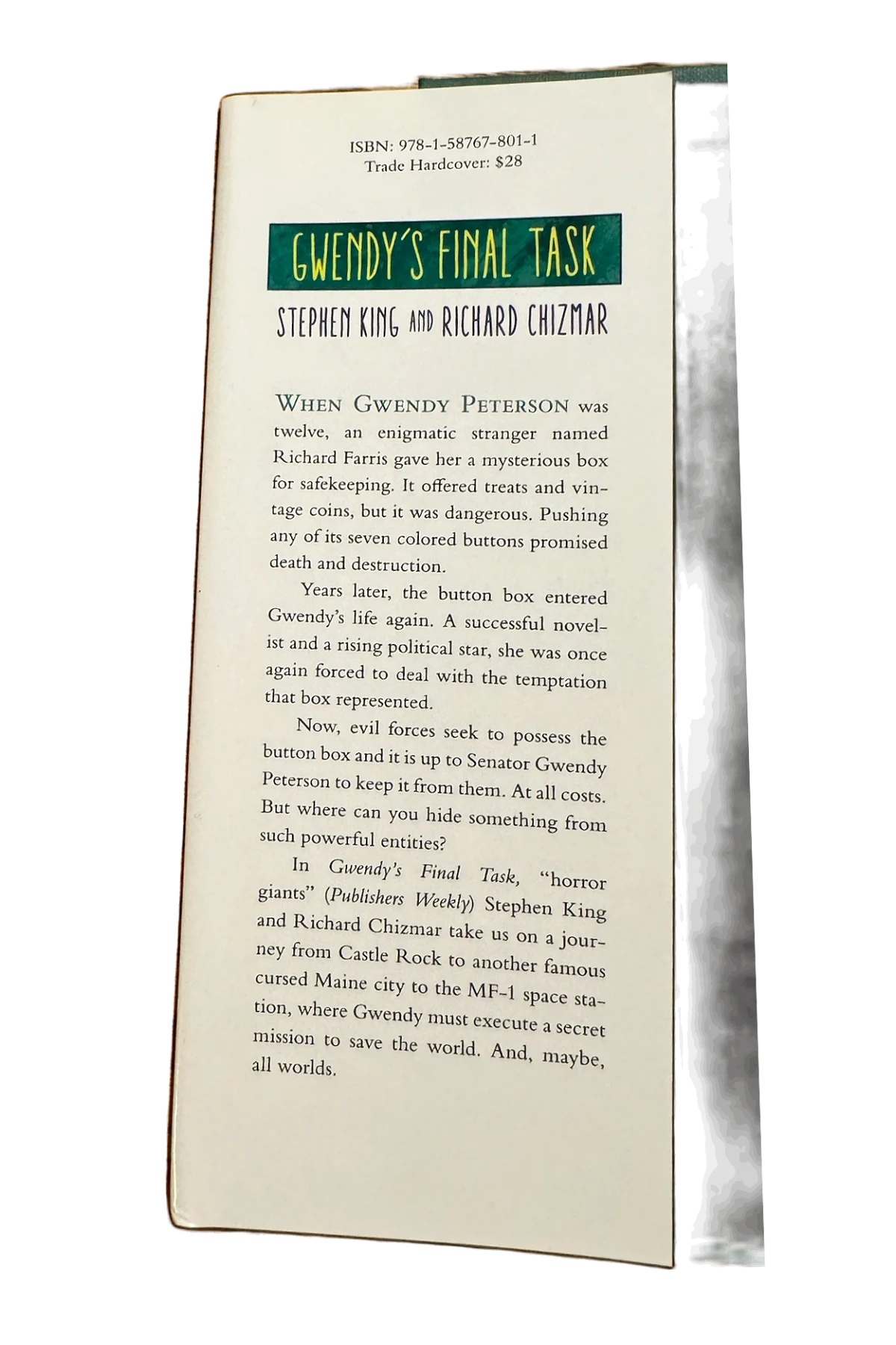 Gwendy's Final Task Front Dust-Jacket Flap