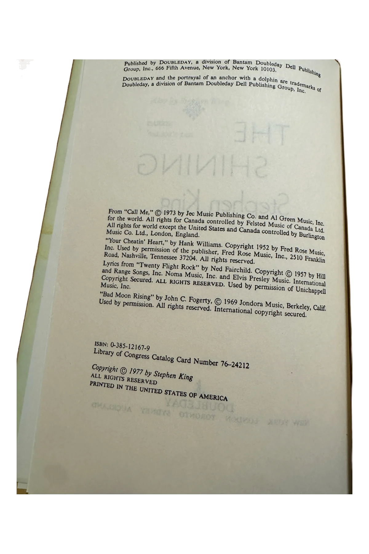 The Shining Copyright Page