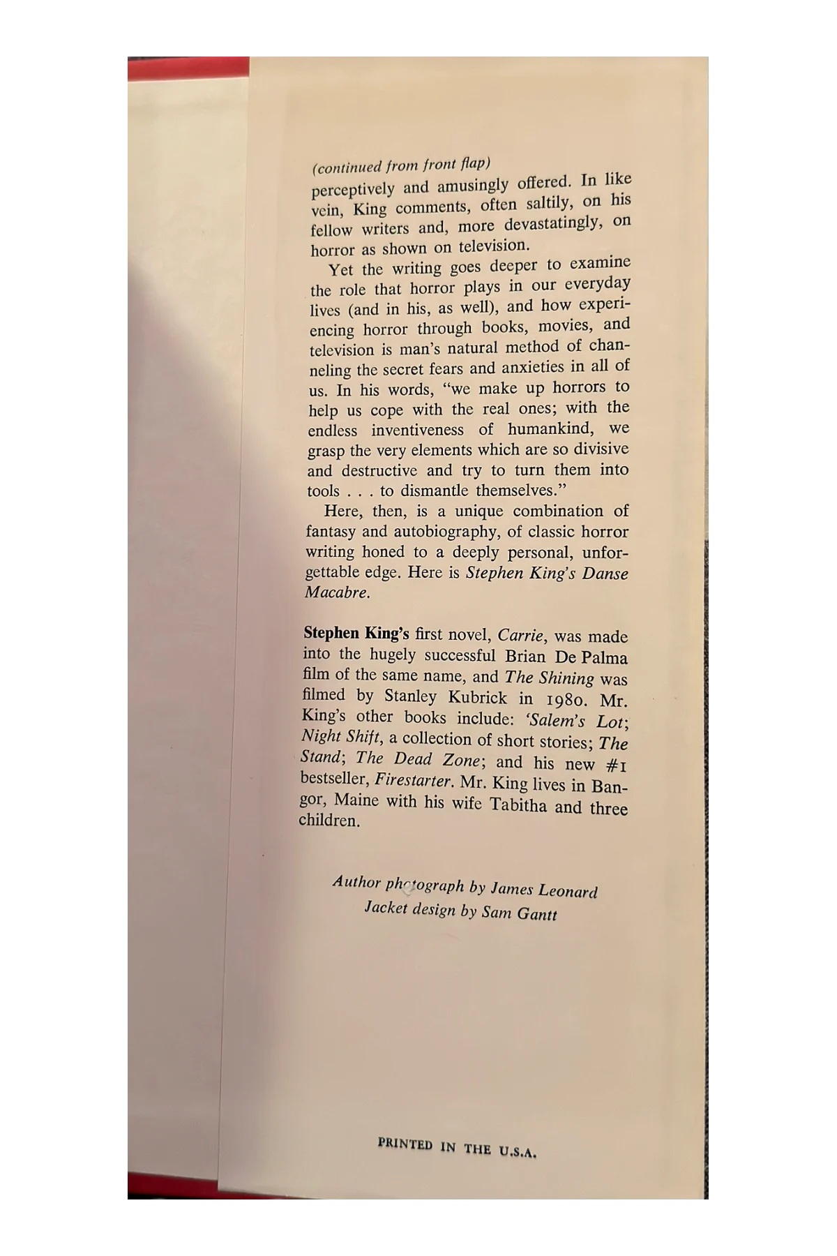Danse Macabre Rear Dust-Jacket Flap