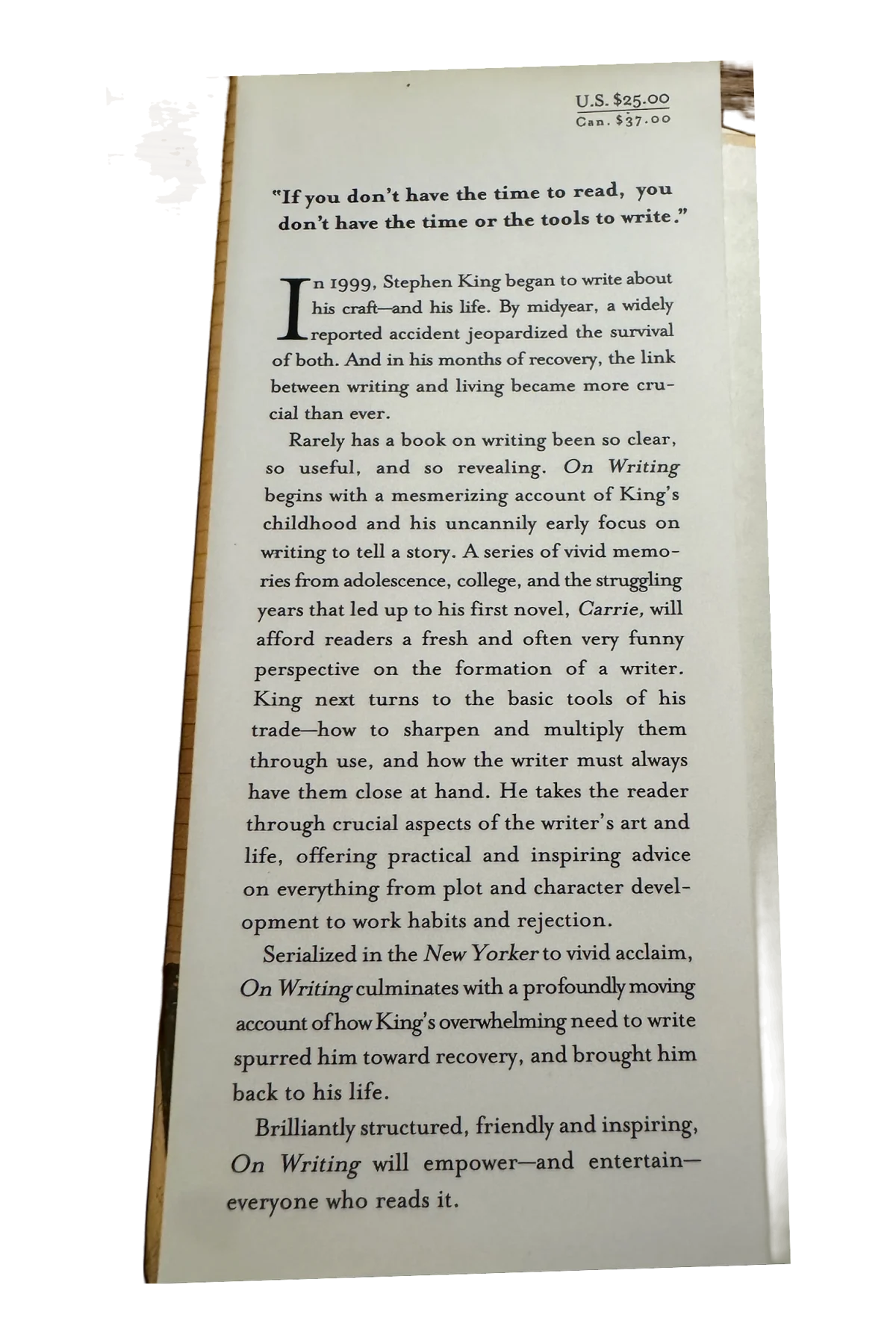 On Writing Front Dust-Jacket Flap