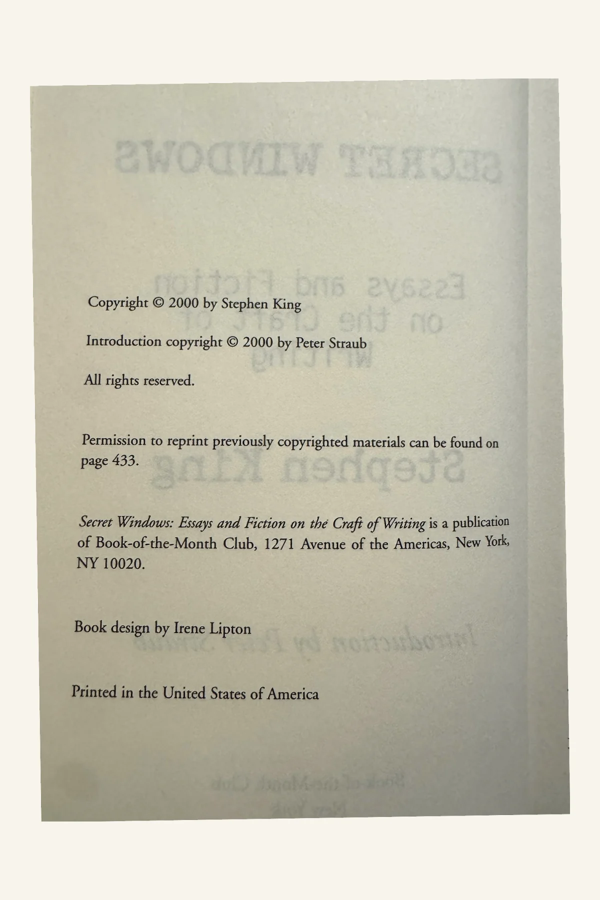 Secret Windows Copyright Page