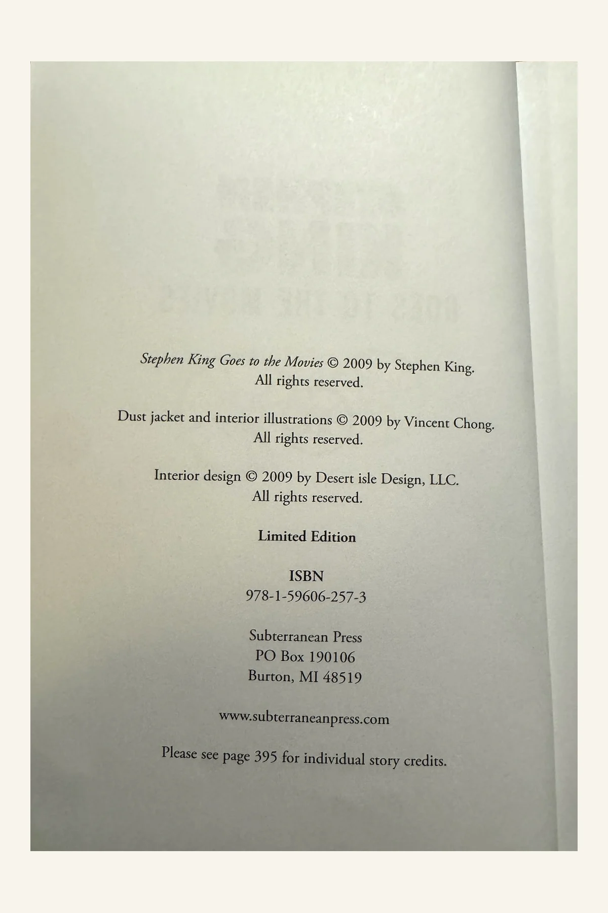 Stephen King Goes to the Movies Copyright Page