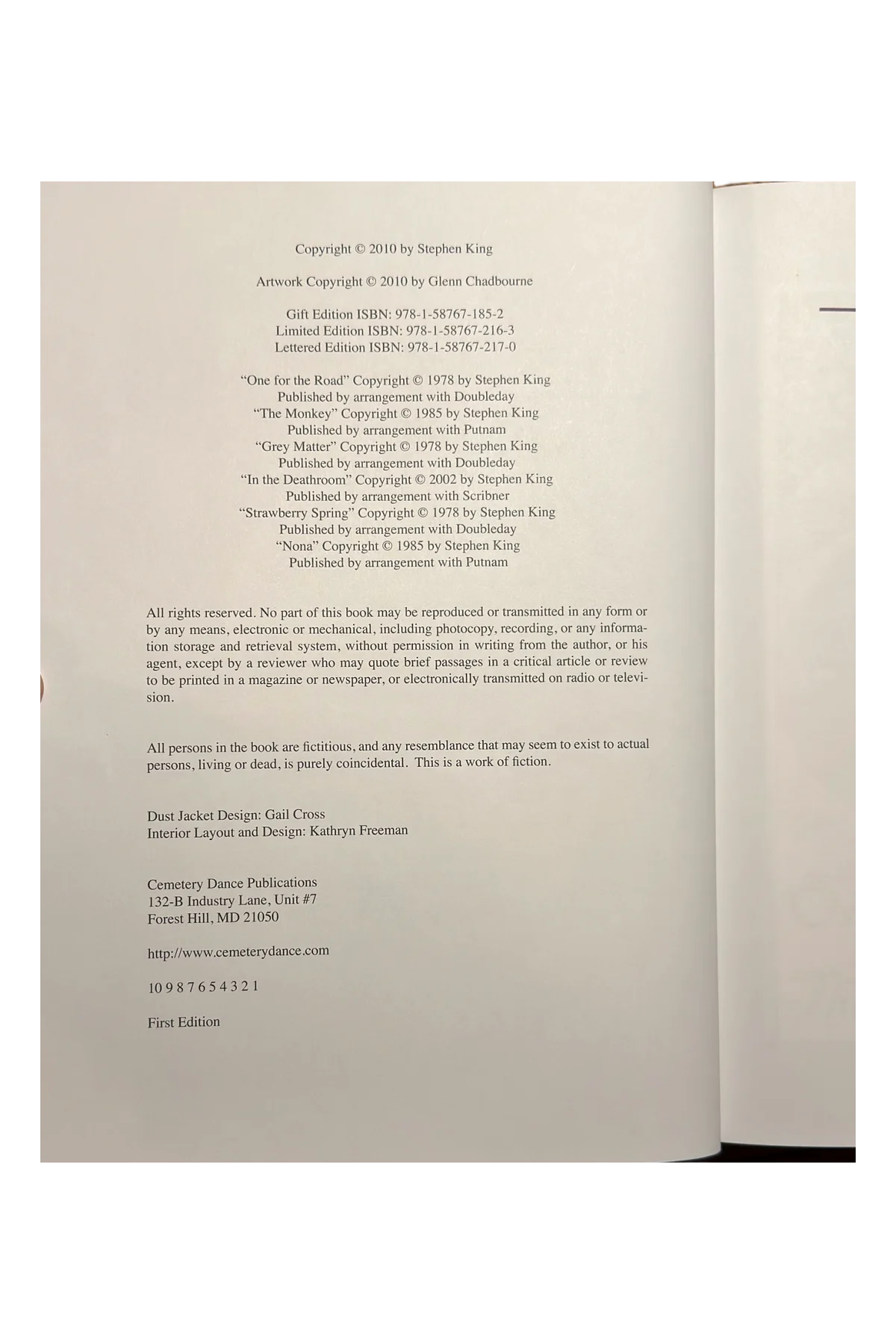 The Secretary of Dreams, Volume Two Copyright Page